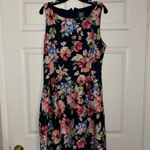 Vince Camuto Navy Floral Midi Dress